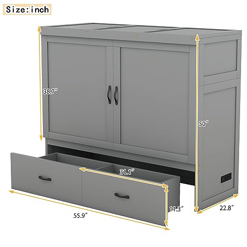 White Solid Wood Queen Size Murphy Bed Y43937