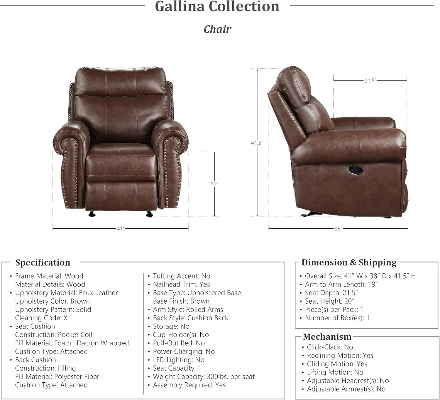 Brown Glider Recliner H1659