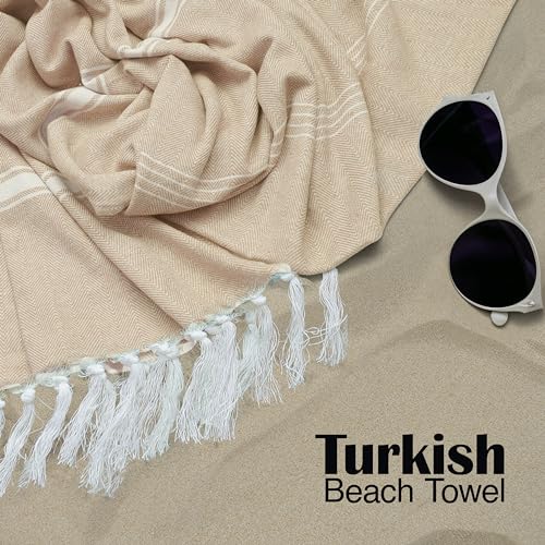Oversized 100% Cotton Turkish Beach Towel, Pack of 2, Grey & Aqua Blue D508559