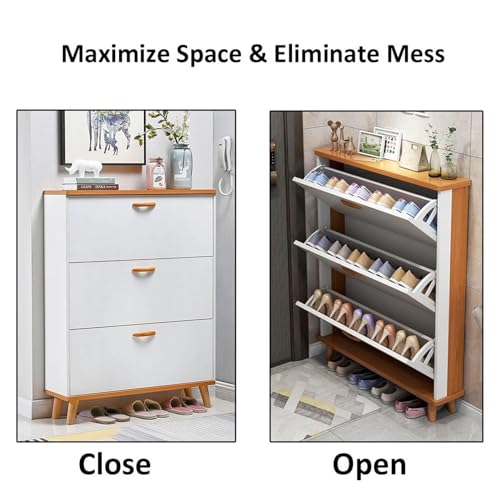 Slim Hidden Shoe Cabinet 3 Flip Drawers Wooden Tall Shoe Rack W625