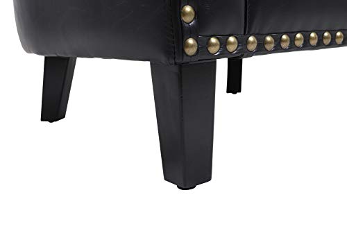 Black Leather Barrel Chair with Nail Head and Wood Legs H1717