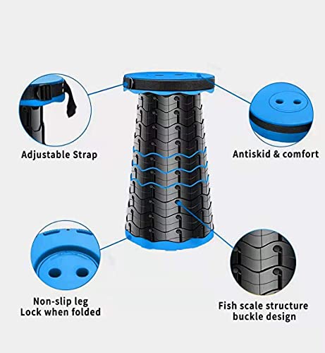 Portable Telescopic Folding Stool with Load Capacity 400lbs (BLUE) W313