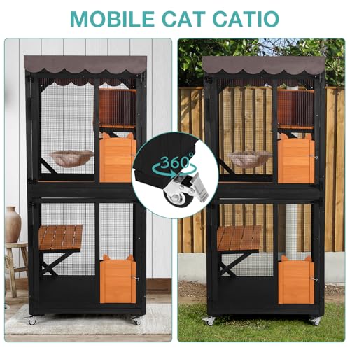 Grey Cat Enclosure with Wheels and Waterproof Roof W902