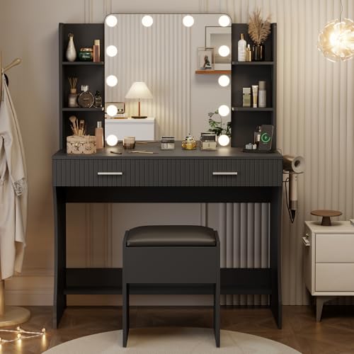White Vanity Desk with LED Mirror and 2 Drawers P4118