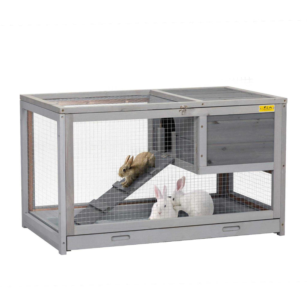 2 Story Wooden Rabbit Hutch with Pull Out Tray Y81404