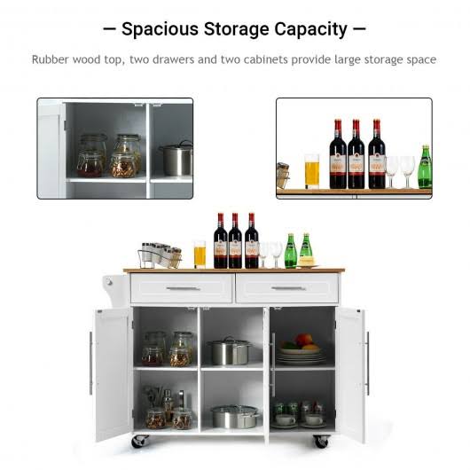 White Wood Top Rolling Storage Cabinet S4728