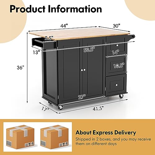 White Rolling Kitchen Cart with Rubber Wood Top P401