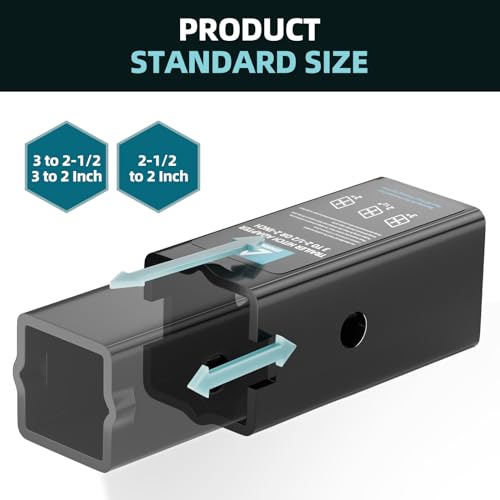 3 to 2-1/2 or 2-Inch Carbon Steel Black Trailer Hitch Adapter Set V701