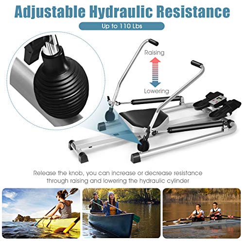 Hydraulic Rowing Machine with Adjustable Cylinder Resistance up to 110lbs & LCD Monitor V9029