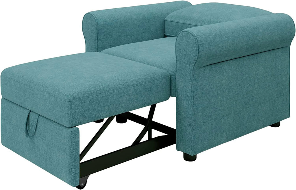 Teal Linen Convertible Sleeper Chair Bed S81631