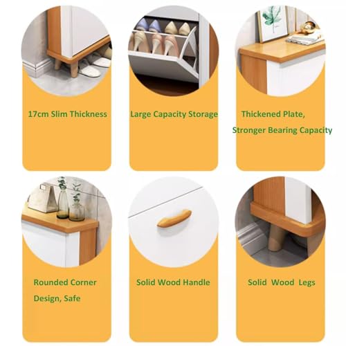 Slim Hidden Shoe Cabinet 3 Flip Drawers Wooden Tall Shoe Rack W625