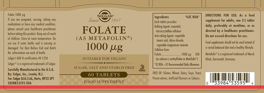 Folate 1000 mcg 60 Tablets L342