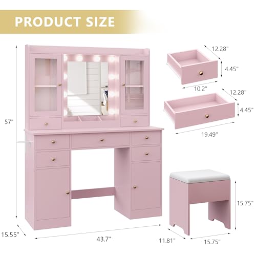 White Vanity Desk with Mirror and Lights and Storage Drawers G174839