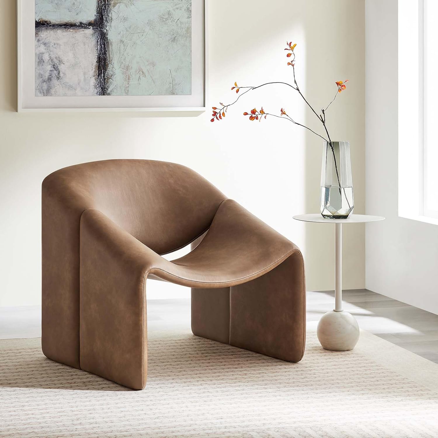 Faux Leather Brown Accent Armchair Y230