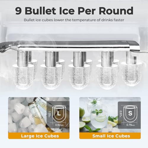 Countertop Ice Maker, 26.5lbs/24h, 2 Sizes of Ice Cube A222