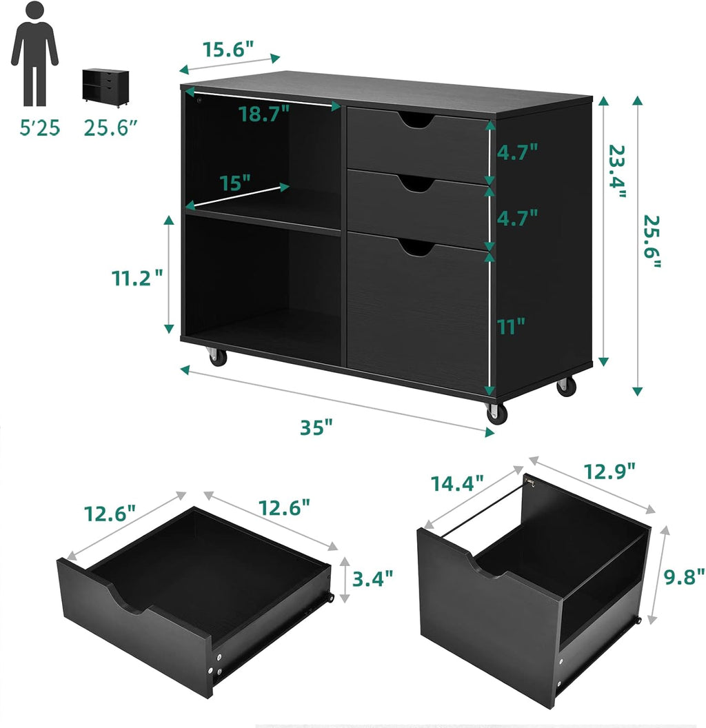 Black 3 Drawer Wood File Cabinet Z655458