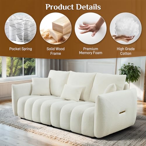 Black Oversized 3 Seater Boucle Sofa with 3 Pillows N5025