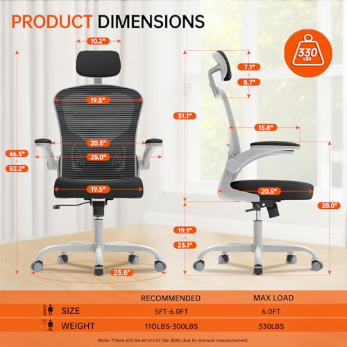Black Ergonomic High Back Desk Chair with Flip-up Armrests B988