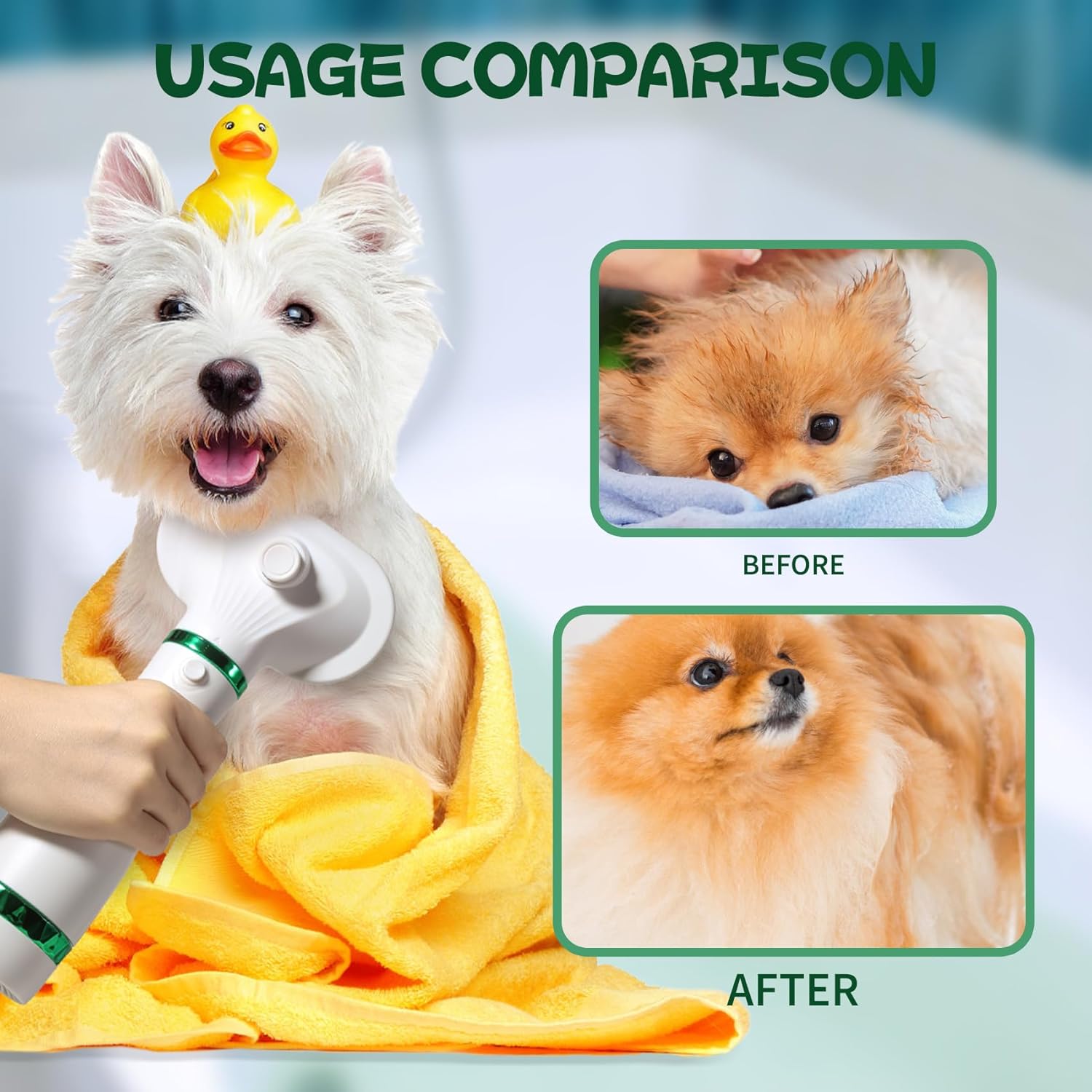 Pet Hair Dryer with Slicker Brush - 3 Heat Settings, One-Button Hair Removal, Portable Dog Blower Z6685
