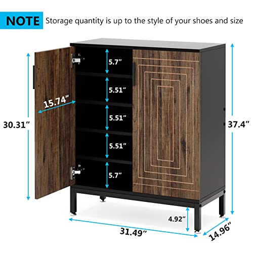 Shoe Cabinet with Doors, 20 Pairs Storage Organizer (Brown/Black) W16487