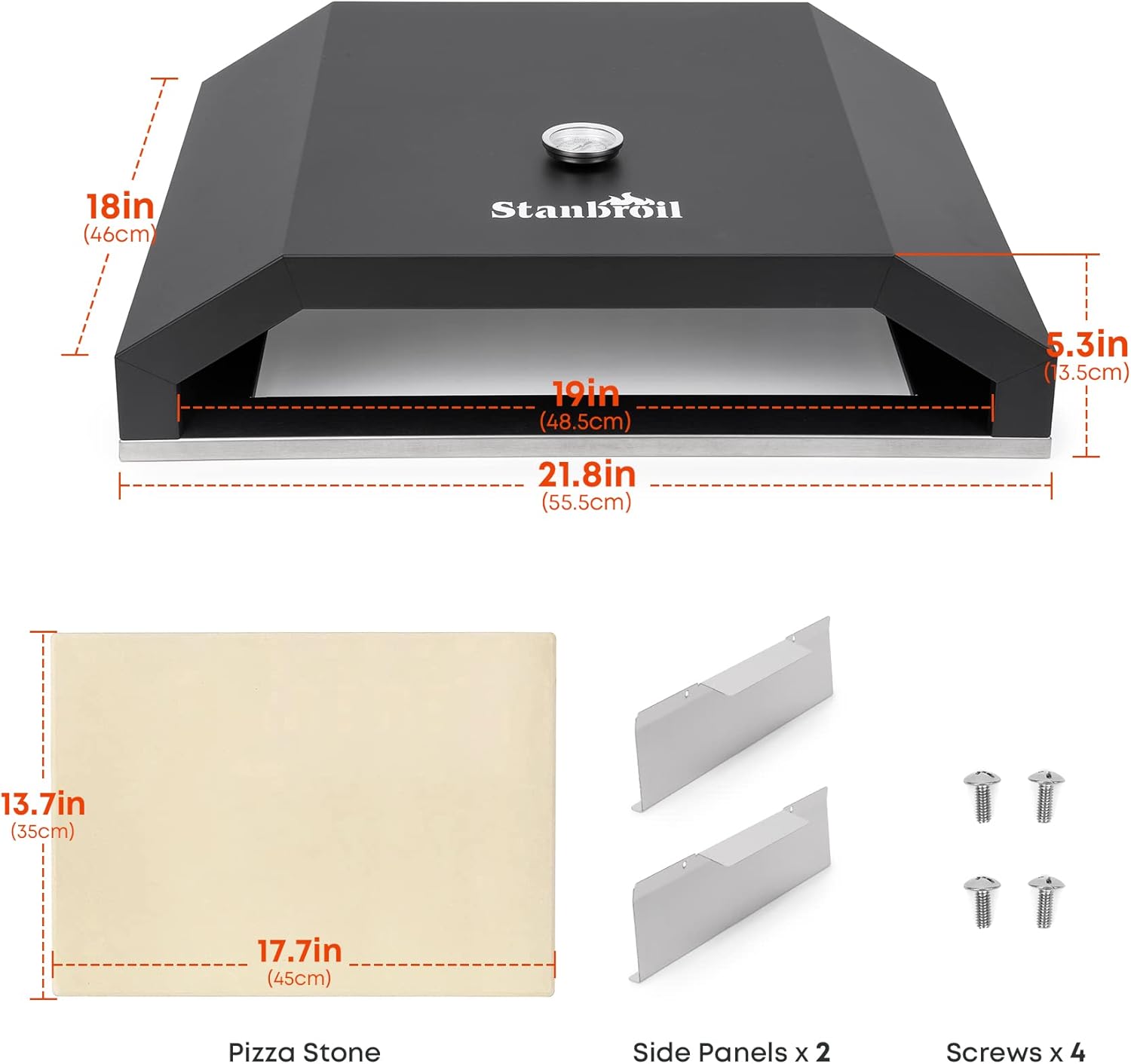 Pizza Oven with Side Panels and Temperature Gauge, 17.7 in. x 13.7 in. Pizza Stone R78756