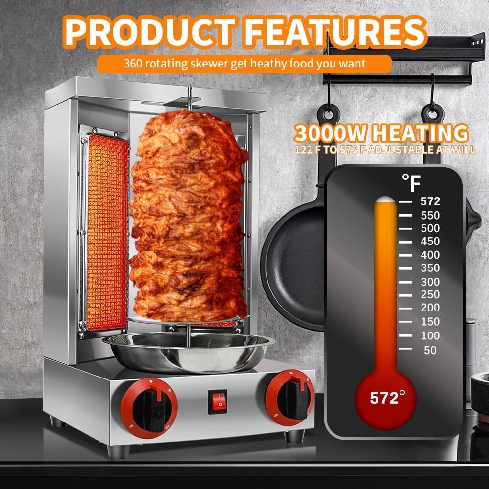 Gas Vertical Doner Kebab Machine with 2 Burner and Meat Catch Pan K77699
