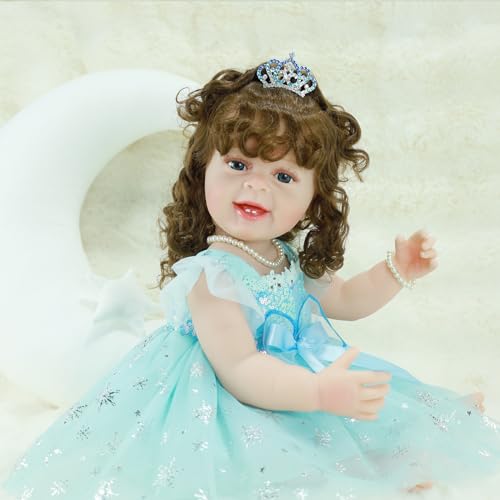 22 Inch Lifelike Full Body Vinyl Silicone Reborn Baby Doll with Long Hair Q413452