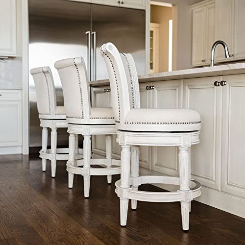 Weathered Oak Finish Sand Color Fabric Upholstered Barstool with Back, Set of 3 Y81578