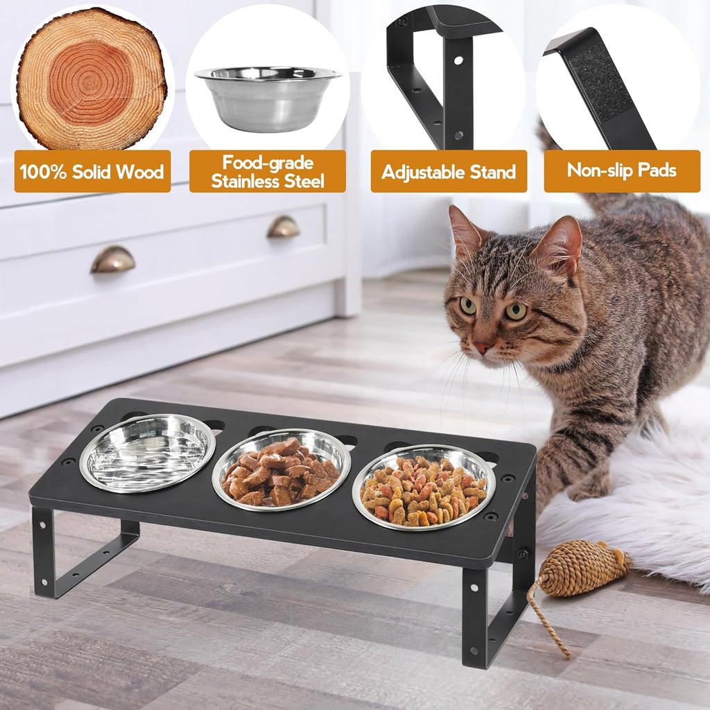 15° Tilted Raised Cat Bowls with Stainless Steel Feeder Bowls I39291