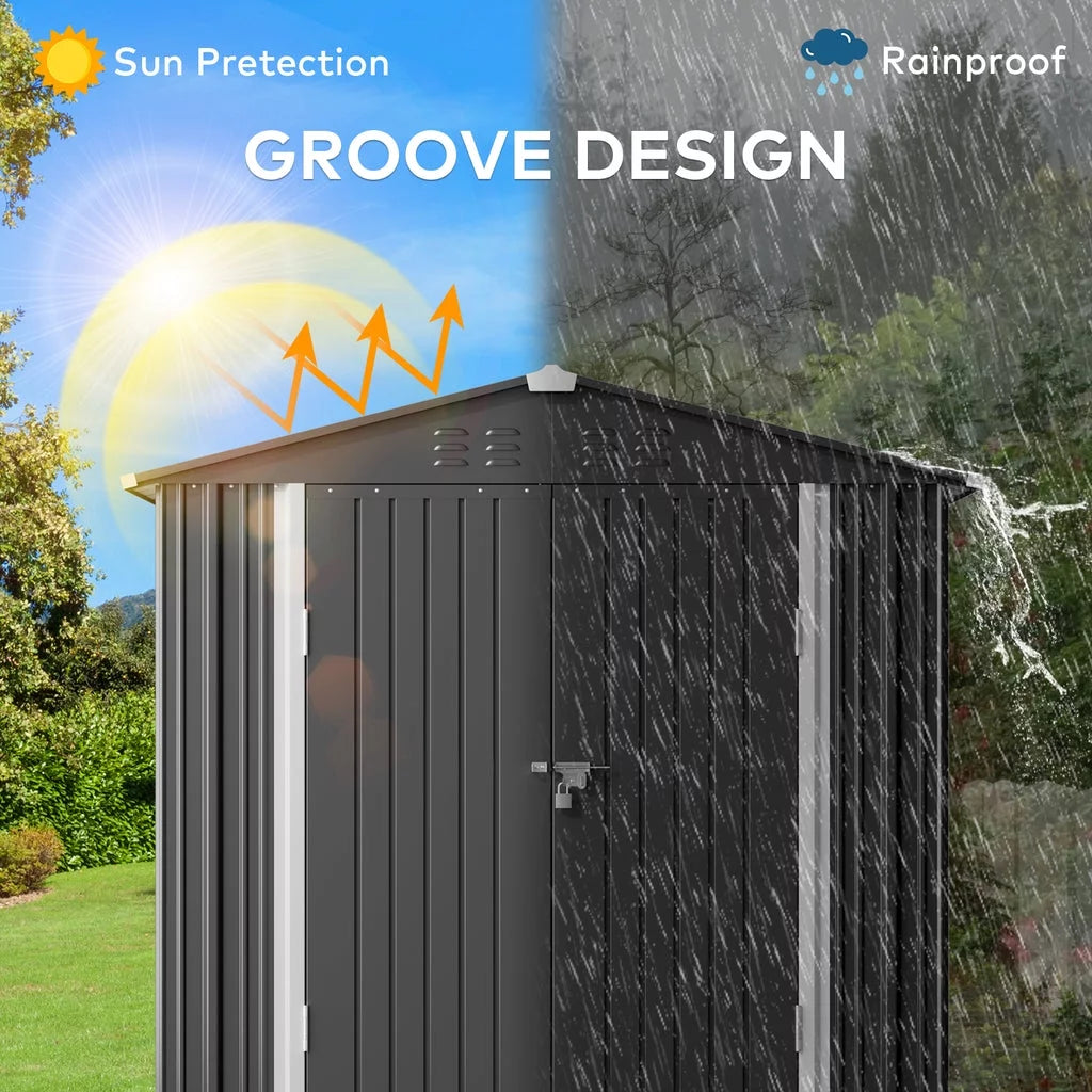 Gray 8' x 6' Outdoor Storage Shed with Metal Base Frame W411