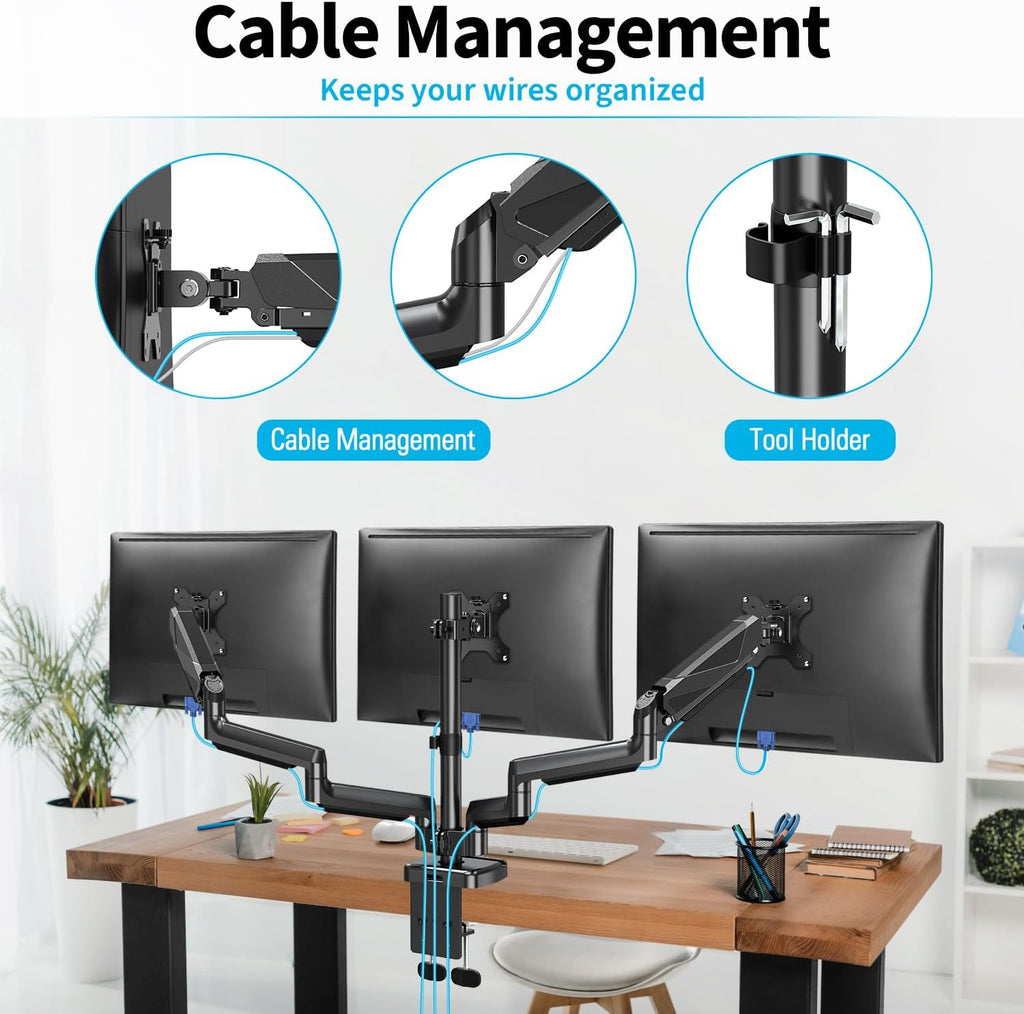 Triple Monitor Desk Mount for 3 Screens Up to 27 inch V20153