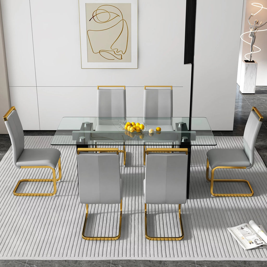 Large Rectangular Glass Table with Tempered Glass Top and MDF Legs E52374
