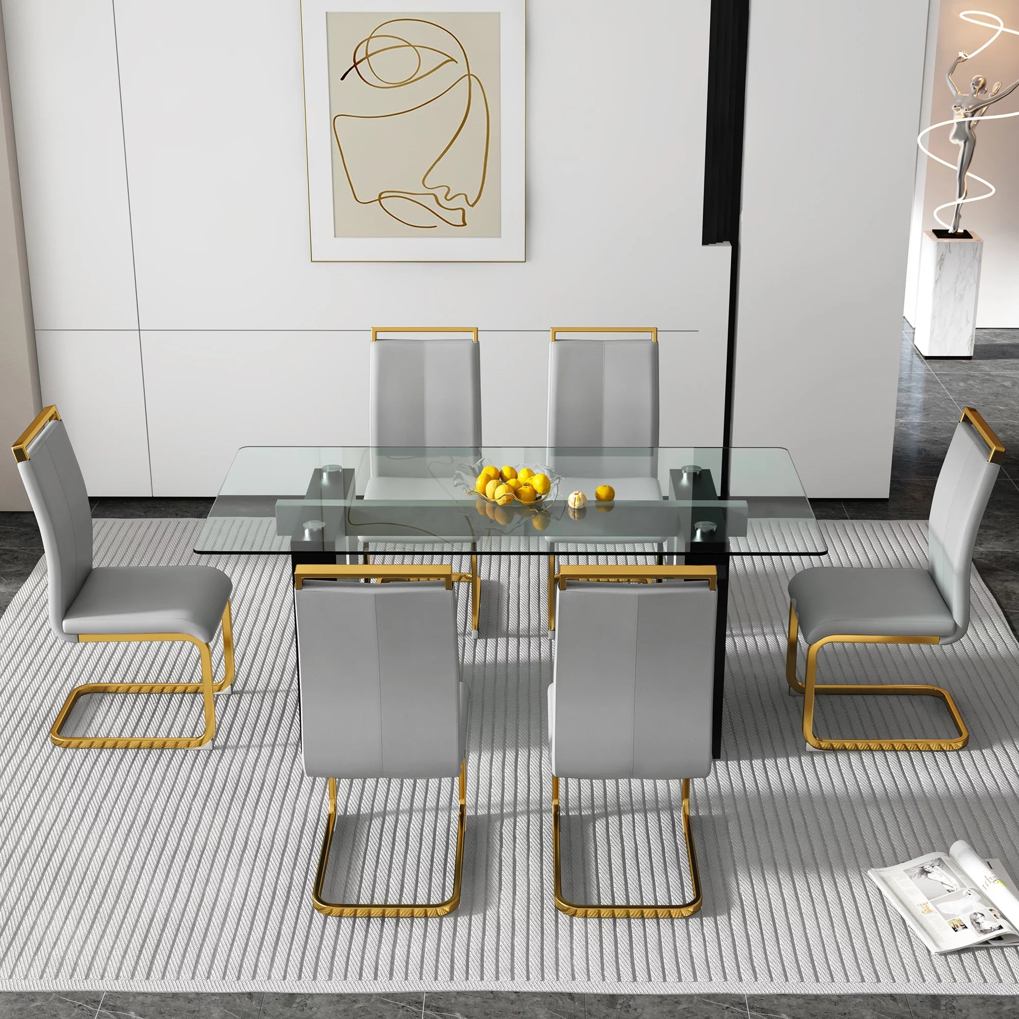 Large Rectangular Glass Table with Tempered Glass Top and MDF Legs E52374