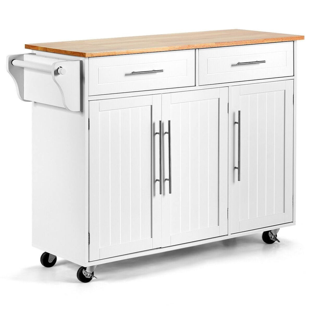 White Wood Top Rolling Storage Cabinet S4728