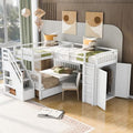 Espresso Wood Twin-Over-Full Triple Bunk Beds with Stairs, Desk, Wardrobe, Storage, Shelves and Drawers Z821