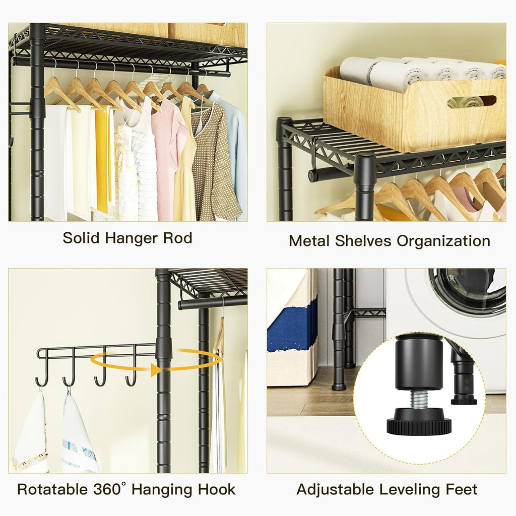 Black Metal Freestanding Shelves, 35" W x 13.4" D x 76.7" H A9865