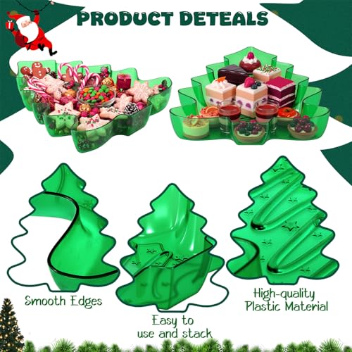 2 Pcs Christmas Tree Shaped Plastic Green Serving Tray G169