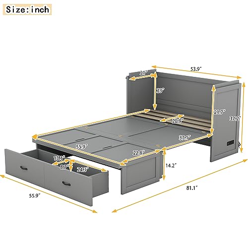 White Solid Wood Queen Size Murphy Bed Y43937