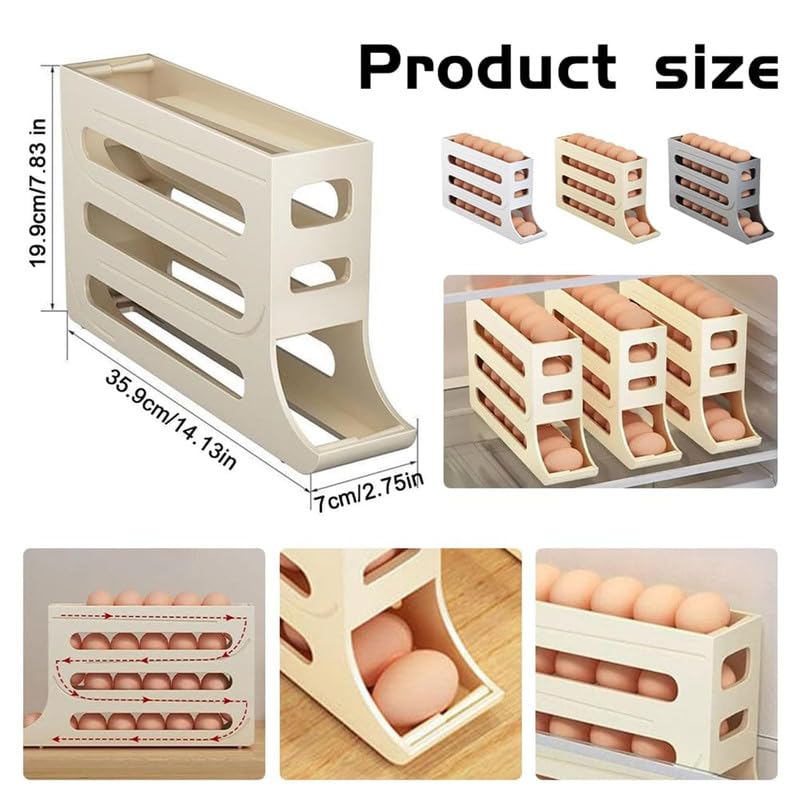 30 Egg Container Auto Rolling Egg Tray Storage (Gray) C2699