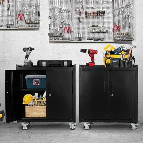 2 Door Lockable Metal Rolling Tool Cabinet with Adjustable Shelves K855