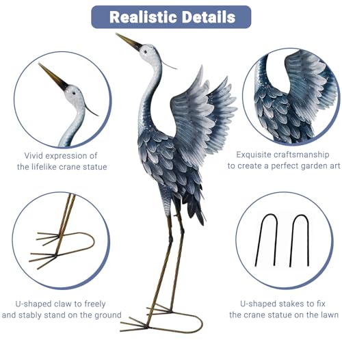 33 Inch Blue Metal Crane Statue X408910
