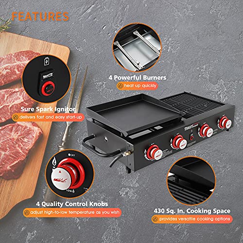 4-Burner Portable Propane Gas Grill and Griddle Combo, Black O882