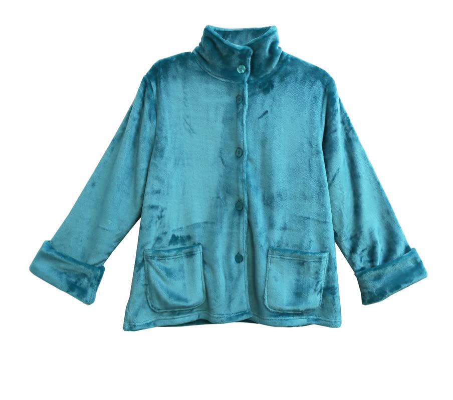 Plush Fleece Bed Jacket with Banded Collar Long Sleeves 100% Polyester K6723