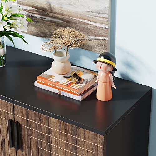 Shoe Cabinet with Doors, 20 Pairs Storage Organizer (Brown/Black) W16487