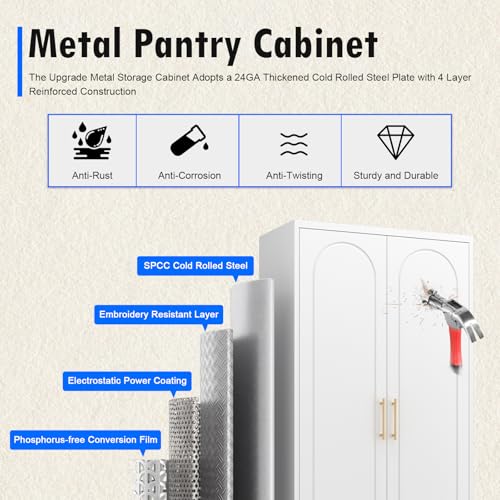 White 71 Inch Tall Metal Storage Cabinet with Doors and Shelves F714844