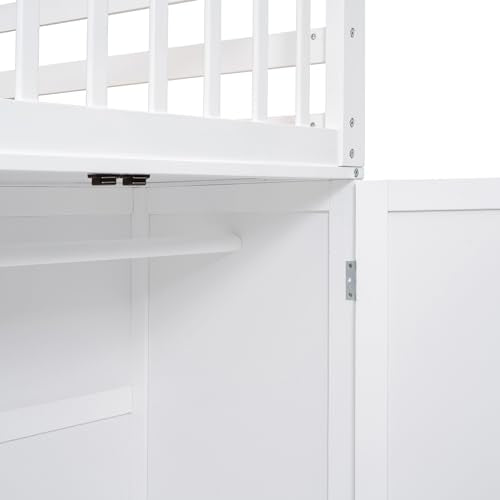 Espresso Wood Twin-Over-Full Triple Bunk Beds with Stairs, Desk, Wardrobe, Storage, Shelves and Drawers Z821