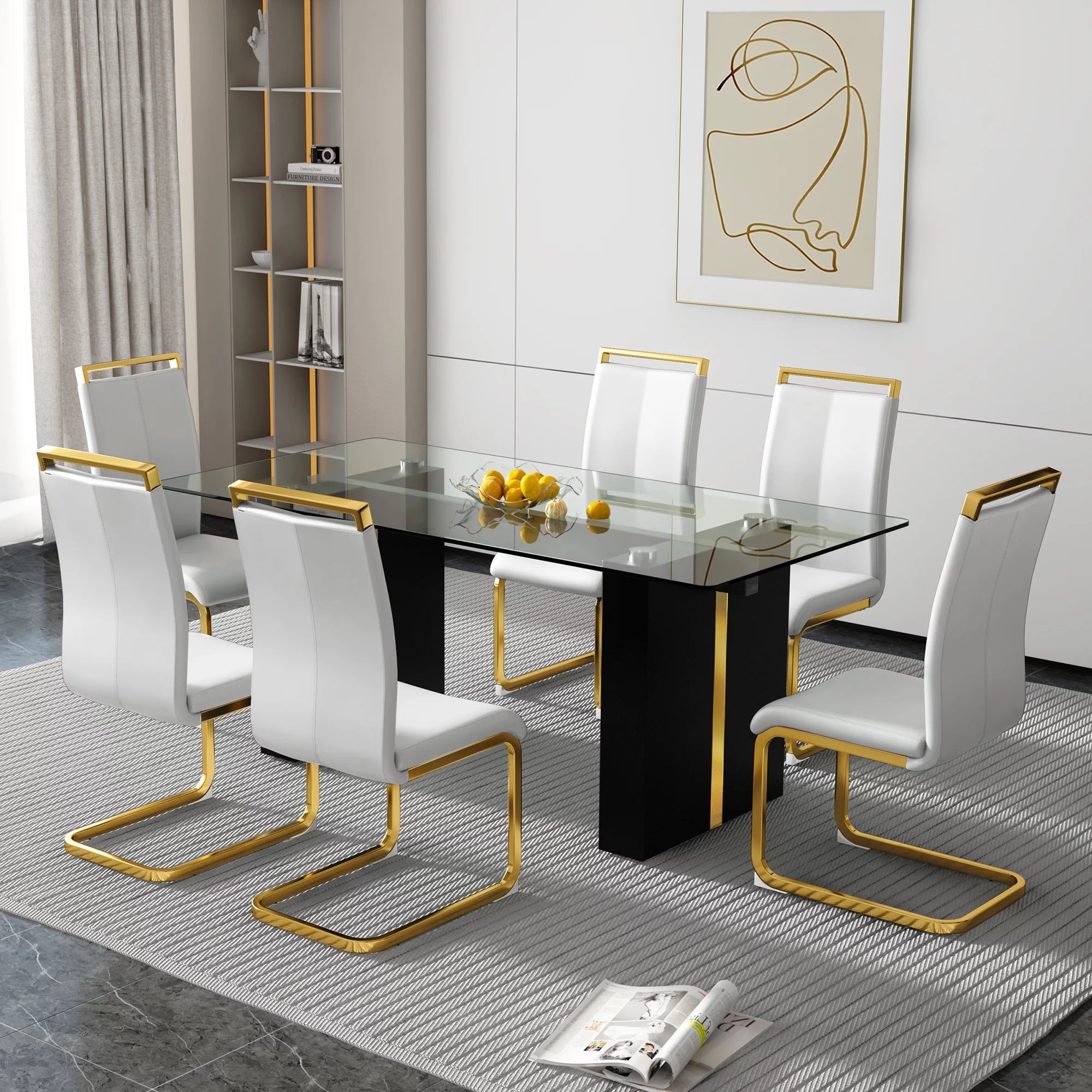 Large Rectangular Glass Table with Tempered Glass Top and MDF Legs E52374