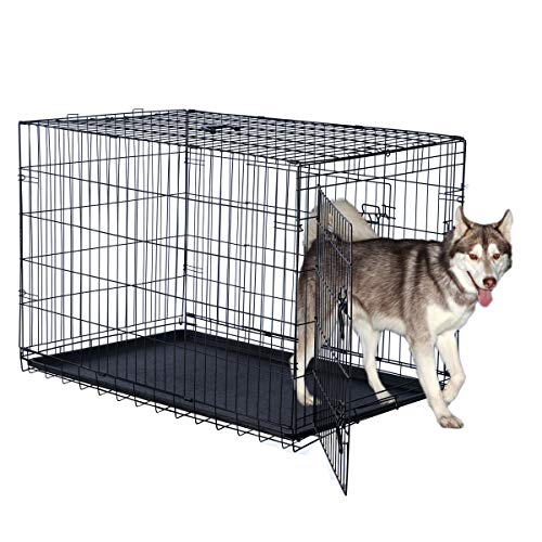 42-Inch Collapsible Dog Crate with Divider Wall Panel (Black) I710924