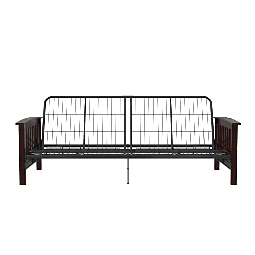 Brown Full Size Wood and Black Metal Futon Frame O29045