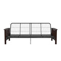 Brown Full Size Wood and Black Metal Futon Frame O29045